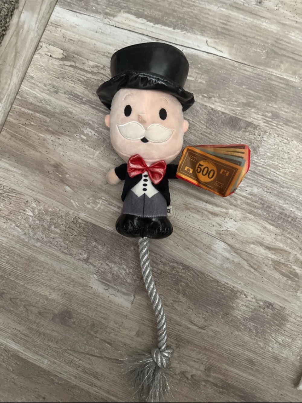 Hasbro Black Top Hat Monopoly-Inspired Plush Dog Toy with Red Bow